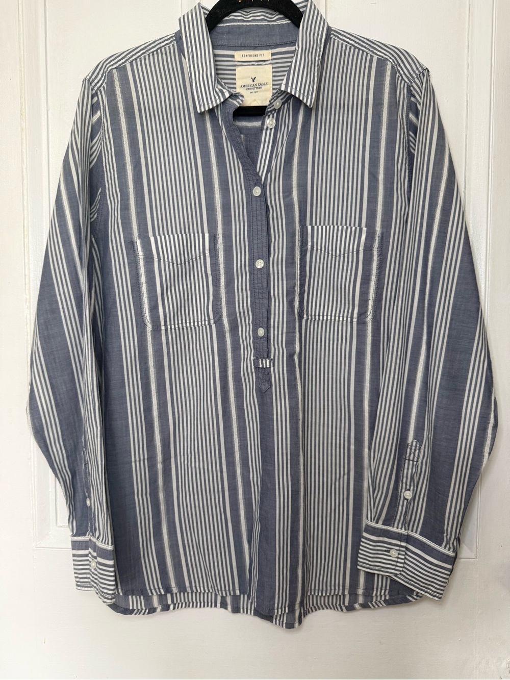American Eagle Blue & White Striped Blouse - XL